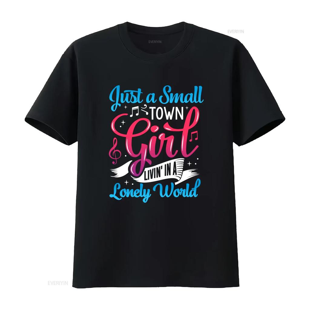 Retro 80s Rock Music Small Town Girl Lyrics Note Print Casual T Shirt Vintage Versatile Comfortable Designer Clothes