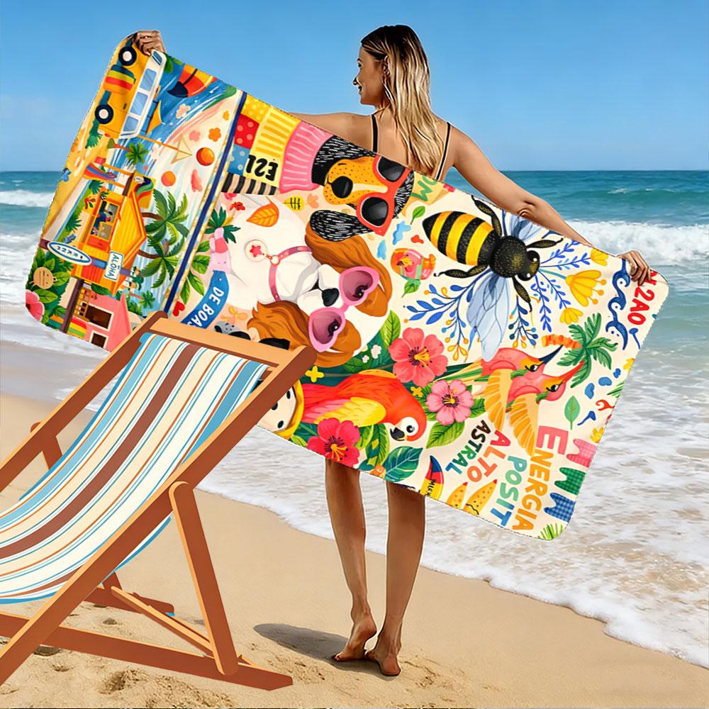 Colorful Tropical Dogs Print A must-have beach towel for beach travel