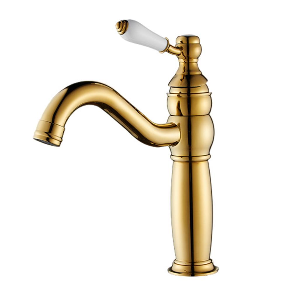 Basin Faucets Modern Faucet Bathroom Faucet Gold Finish Hot & Cold Brass Basin Sink Faucet Single Handle with Ceramic Taps 8004