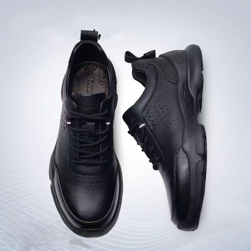 Leather Casual Shoes Men's Spring New Comfortable Breathable Walking Shoes Soft Sole Soft Surface Business Solid Color Men's Shoes