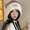 2025 новая ретро жаккардовая вязаная шапка с кошачьими ушками женская зимняя бархатная холодостойкая защита ушей милая теплая шерстяная шапка