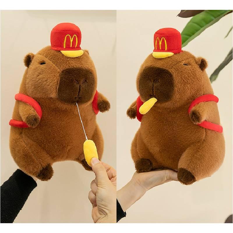 Plush Creative Capybara Toy Hat Fries Backpack Stretchable Poseable Kids Gift