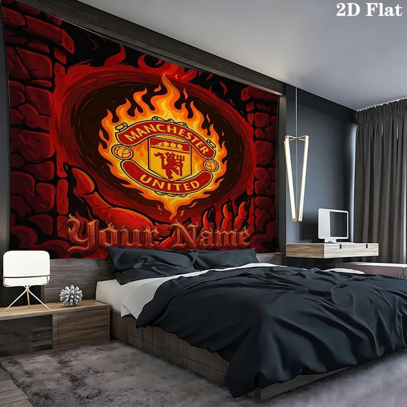 Manchester United F Custom Name Wall Tapestry Aesthetic Wall Hanging Printed Fabric Blanket Decorative Tapestries for Bedroom Living Room Home Decor