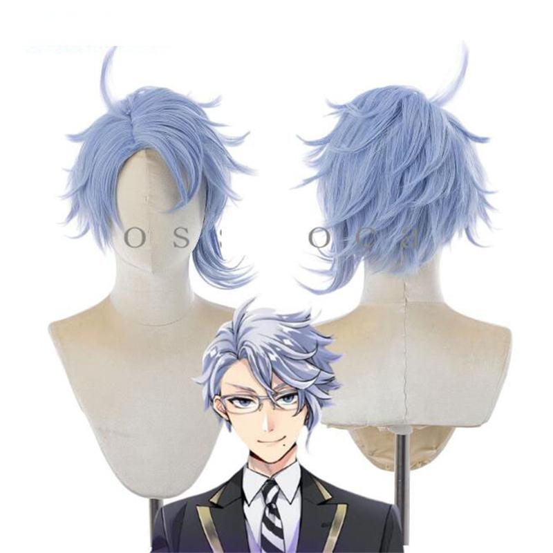 Azul Ashengrotto Cosplay Wig Light Gray Blue Short Heat Resistant Synthetic Hair Carnival Halloween Party Wigs