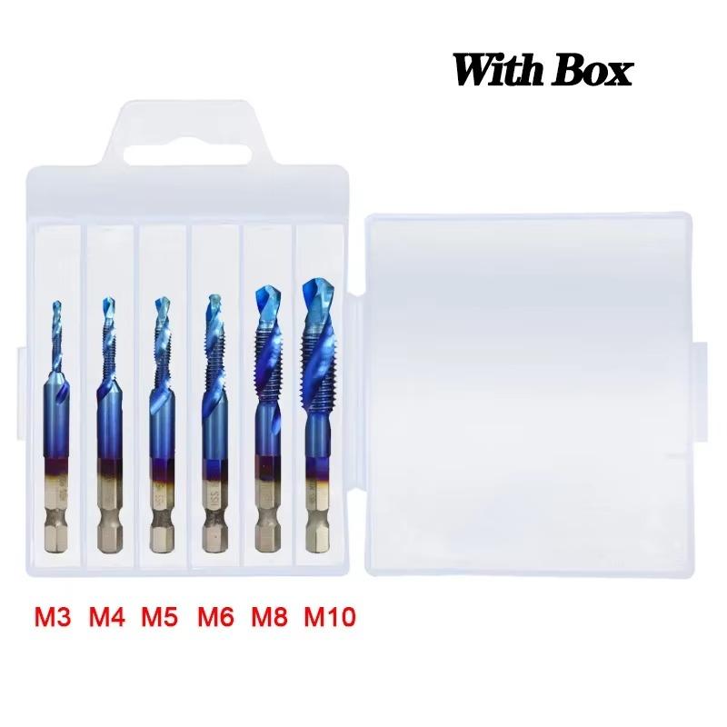 Набор комбинированных сверл-метчиков из титана - Метрическая резьба M3 M4 M5 M6 M8 M10 Метчики Инструмент для нарезания резьбы Сверление зенковкой