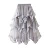 Qooth Women 10 Color Asymmetrical Tulle Ball Gown Skirt Elegant High Waist Fairy Mesh A-line Skirt For Spring Summer QT2126