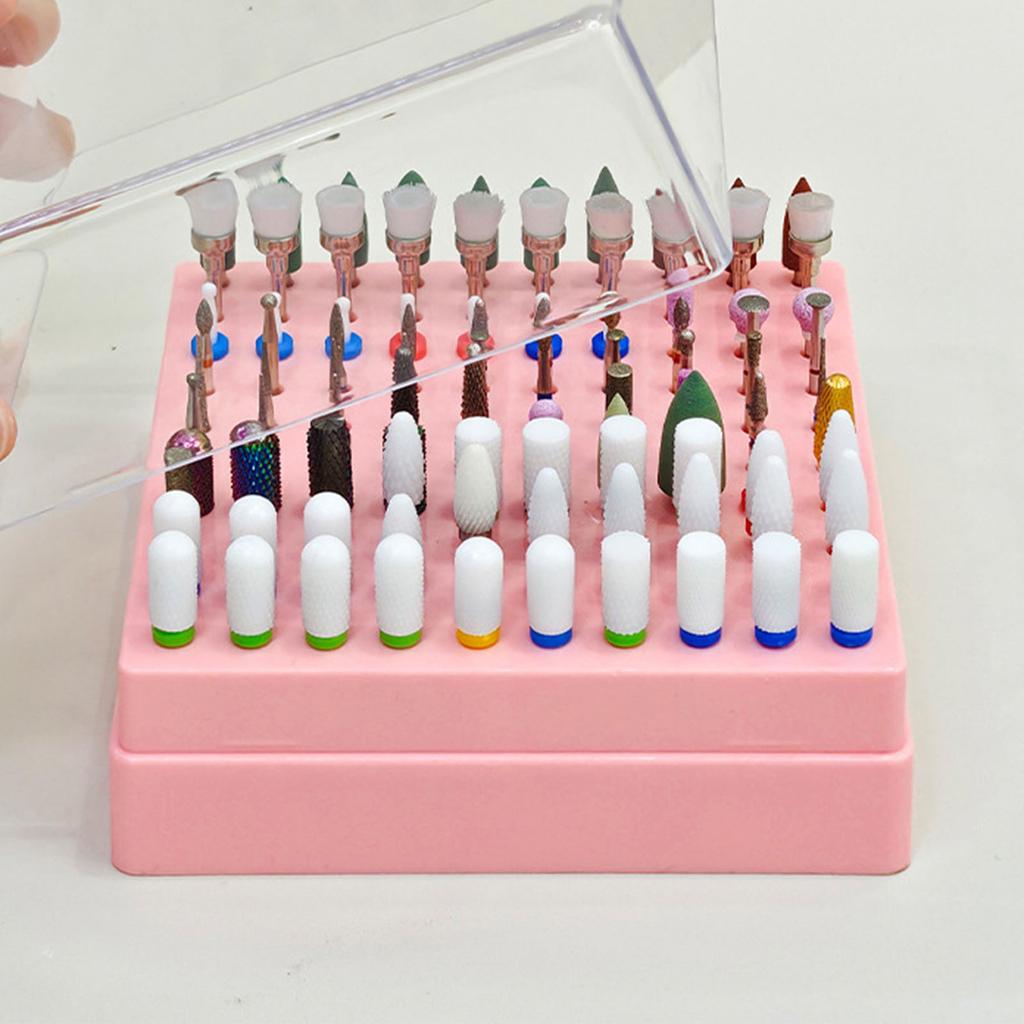 100 Hole Nail Drill Bit Organizer Box Practical Plastic Storage Case With Transparent Cover For Manicure Tools