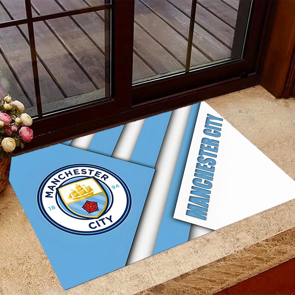 Manchester City Logo Themed Antislip Durable Polyester Home Decorative Large Size Logo Design Durable Floor Mat For Living Room Restaurant Doorway