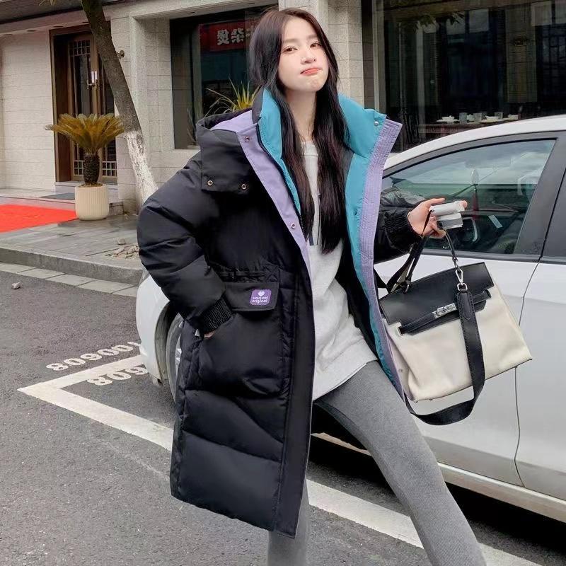 Зимняя женская куртка средней длины из плотного хлопка и пальто с капюшоном в стиле пэчворк