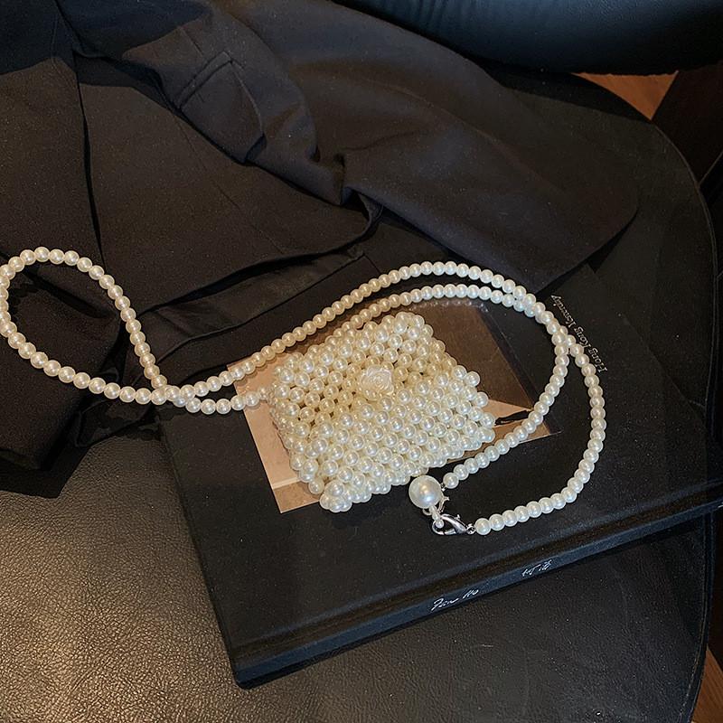 Compact White Pearl Children Accessory Crossbody Bag With Chain Space Coin Purse