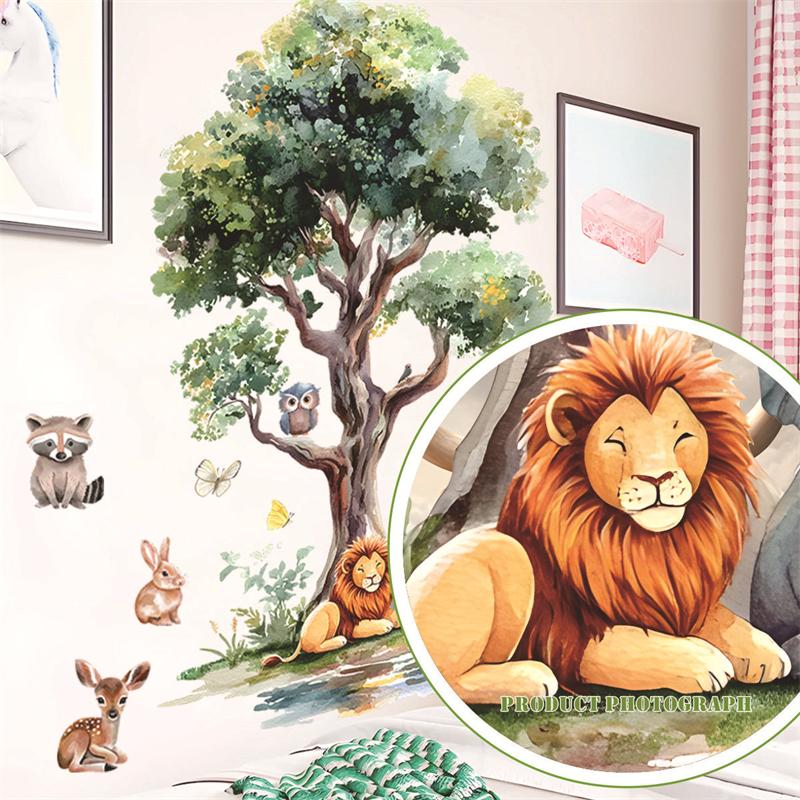 Cartoon Child Wall Stickers Forest Animal Big Tree Wall Decal Living Room Bedroom Kids Room Nursery Home Wall Decoration Mural