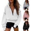 Women Short Sweatshirt Solid Color Long Sleeve Pullover Hooded Sweatshirt Loose