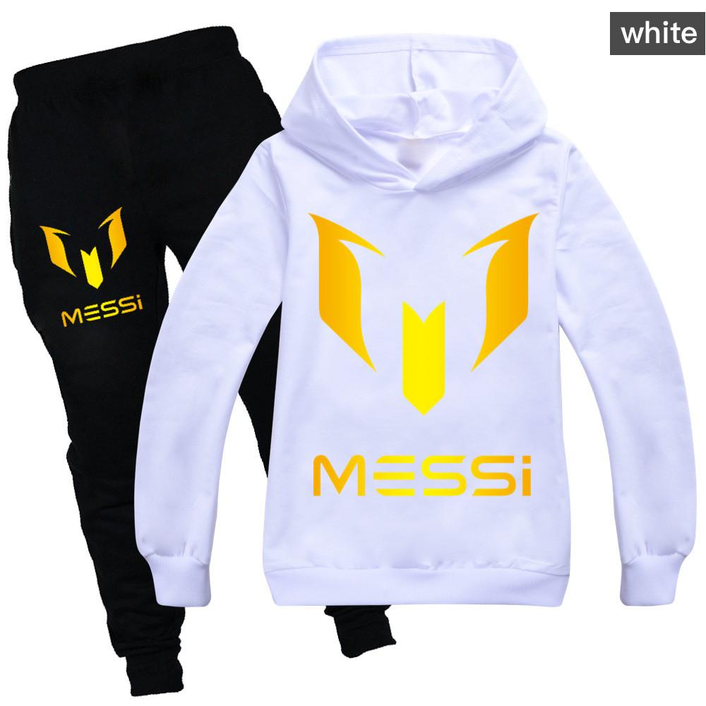 Messi Letter Print Cartoon Kids Hoodie And Pants Set With Cotton Fabric