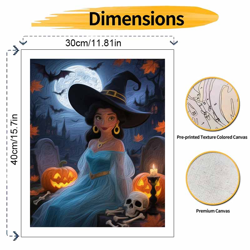 Disney Масляная живопись 'Принцесса-ведьма' набор для творчества ручная роспись сделай сам домашний декор. Эстетичная картина: лунная ночь, тыква, осенние листья.