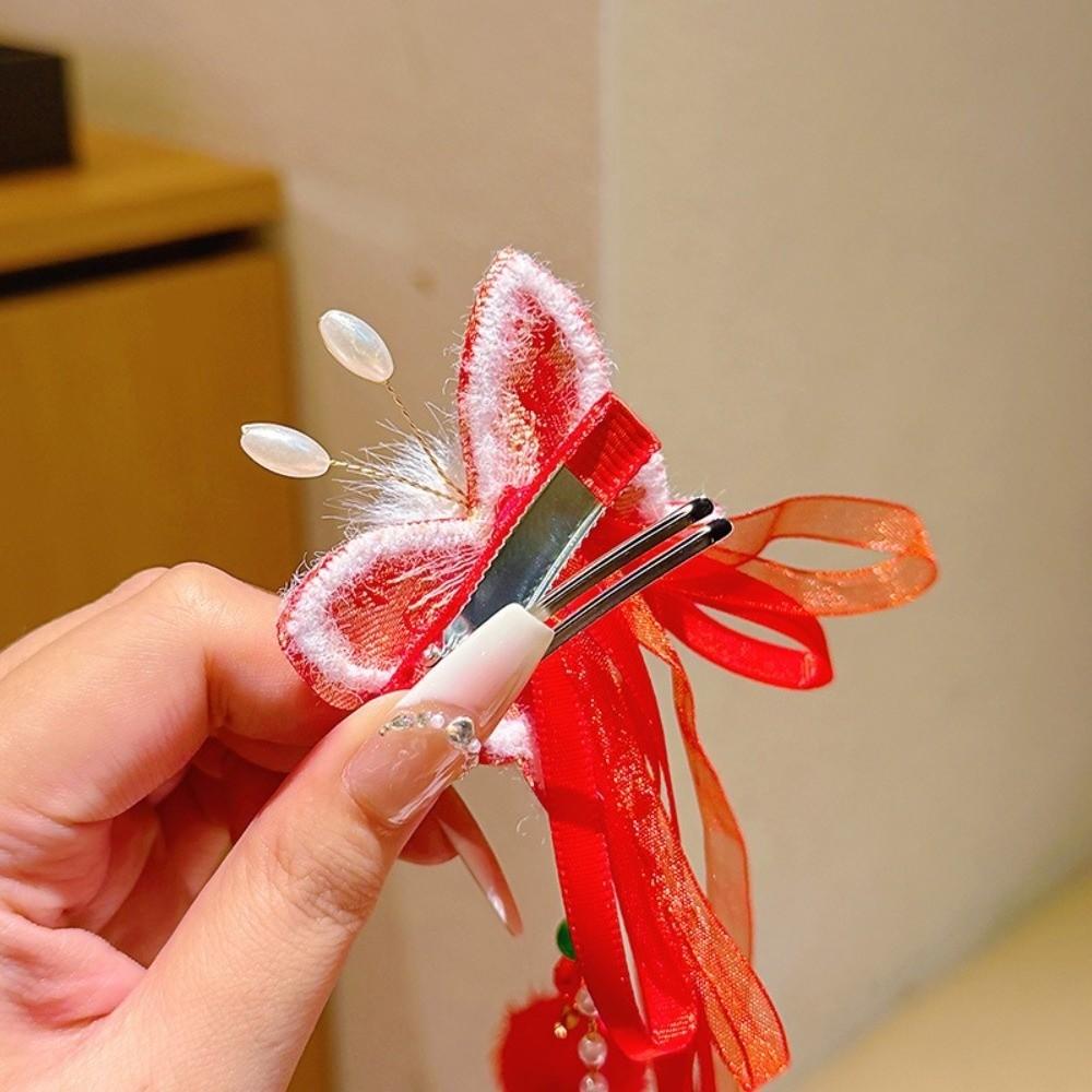 Cute Tassel Hairpin Bow New Year Hair Accessory Hanfu Traditional Chinese Hair Clip Cosplay Events