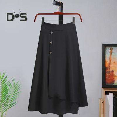 Юбка миди с высокой талией, декор пуговицами, неровный большой подол, юбка А-силуэта, однотонная летняя тонкая юбка