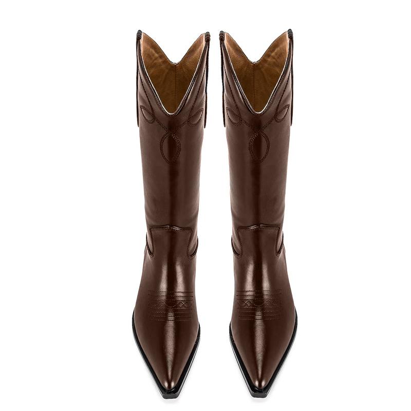 Krazing Pot Осенне-зимние туфли из коровьей кожи на толстом высоком каблуке, большой размер 34-46, ковбойские ботинки, женские теплые сапоги до середины икры