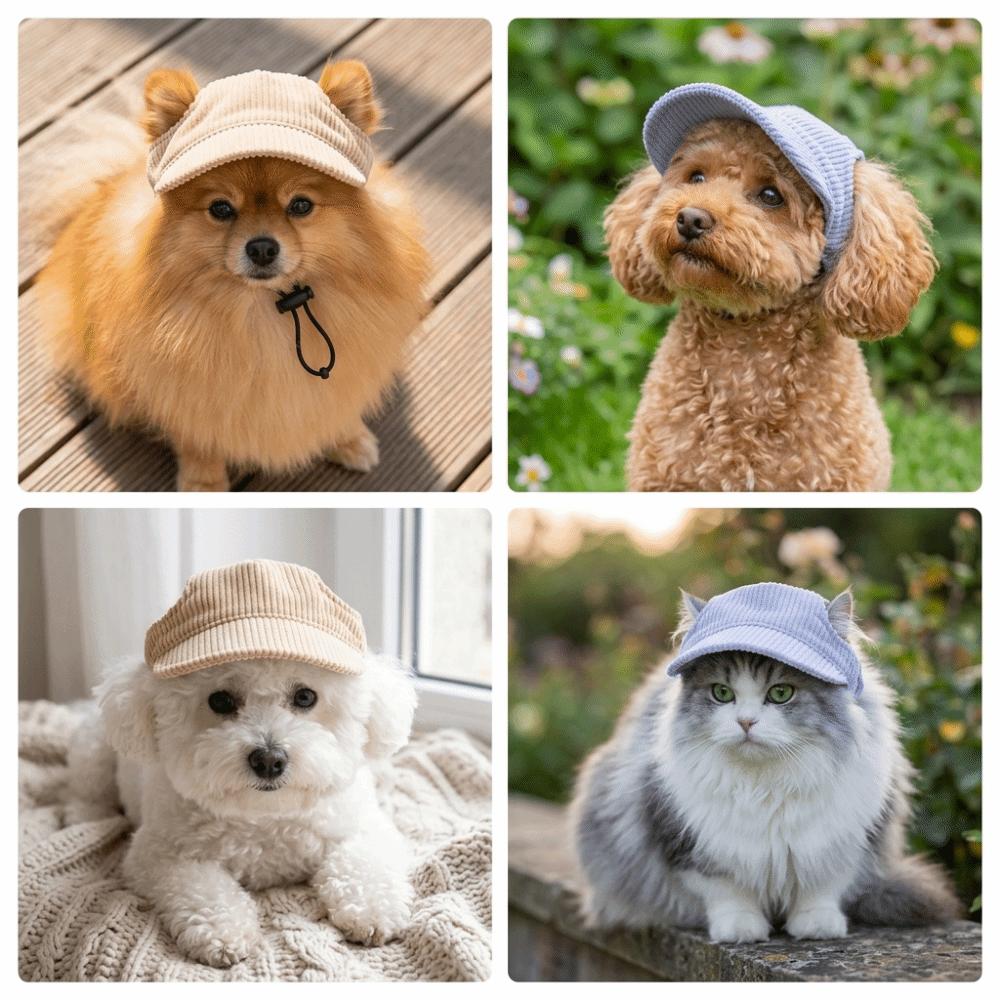 Soft Corduroy Fabric Pet Sun Hat Ear Open Cut Corgi Ear Cutout Hat  Summer Sun Shade