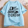 Cats Books and Coffee Fashion Men's Shirt Tops Short Sleeve Tee Shirts Book Reading Tshirt Coffee Lover T-shirt for Men Clothing