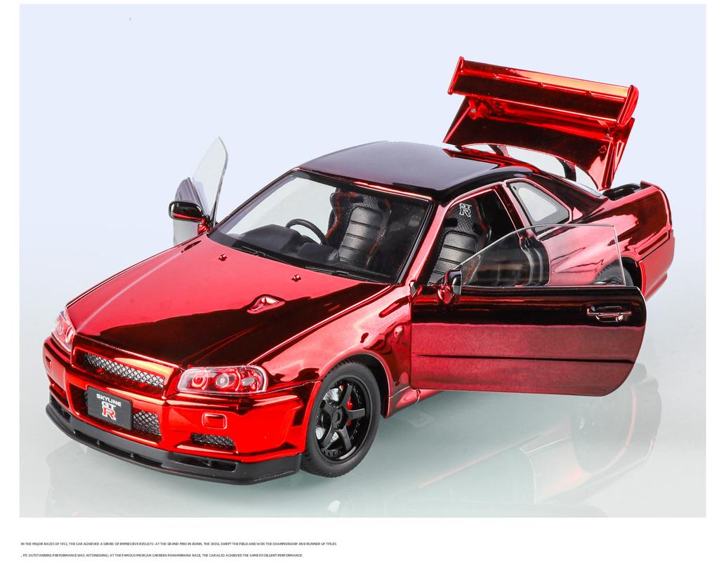 1/24 Nissan Skyline GT-R GTR R34 Сплав Гальванизированная Модель Спортивного Автомобиля Литье под Давлением Металл Гоночный Автомобиль Модели Транспортных Средств Звук Свет Детская Игрушка Подарок