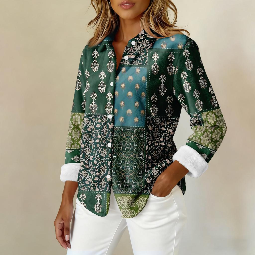 Женская рубашка-блузка с принтом и пуговицами, длинный рукав, повседневный базовый рубашечный воротник, обычный топ