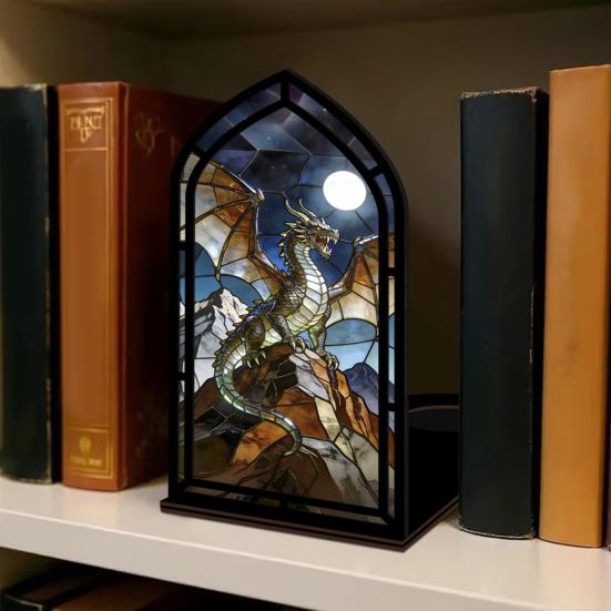 Gothic Book Nook Suncatcher Stained Glass Candle Holder Window Bookshelf Insert Diorama for Library Decor Bookish Gifts for Readers Book Lovers