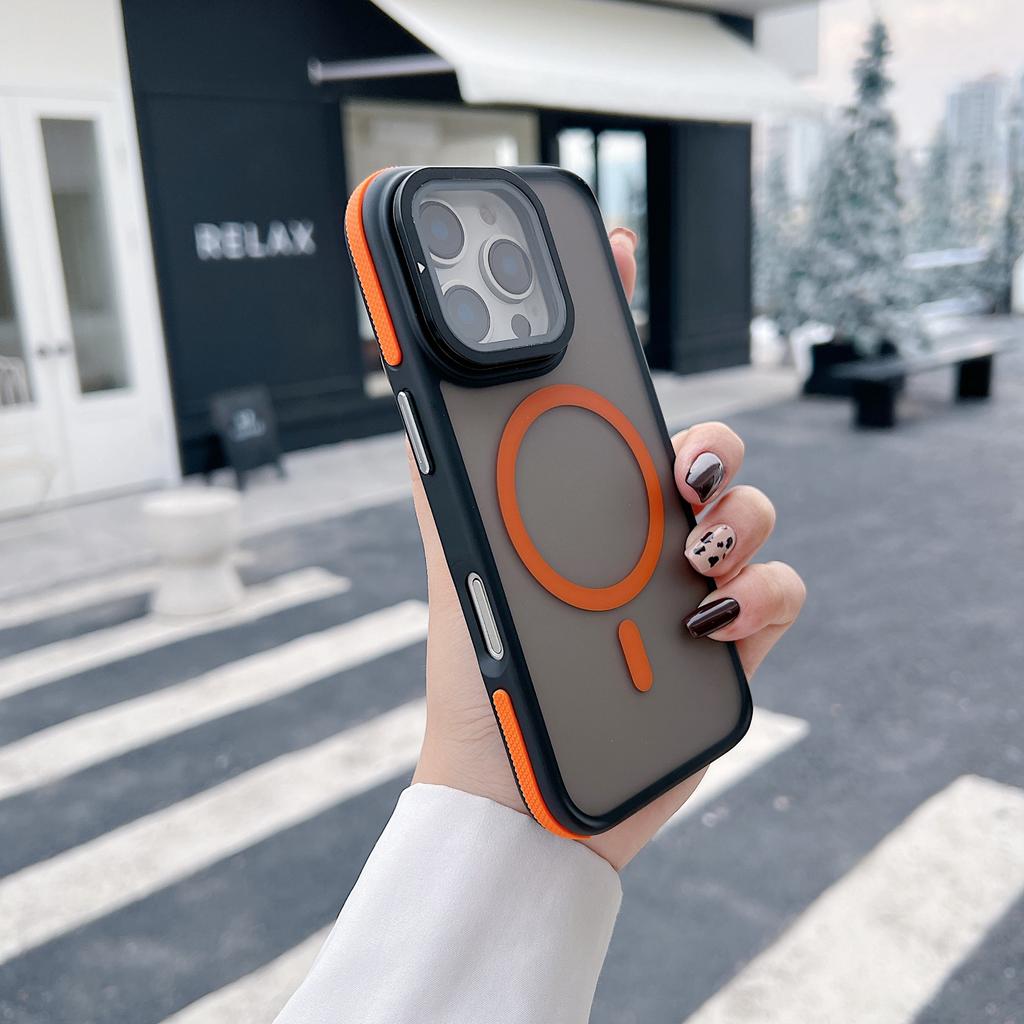 For iPhone 16 Pro Max Magnetic Case Skin-Touch TPU Acrylic Phone Back Cover with Lens Protector Kickstand