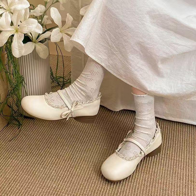 Gentle Wind French Bow Fragrant Wind Retro Mary Jane Shoes Pedal 2025 New Skirt Single Shoes Round Head Leather Shoes