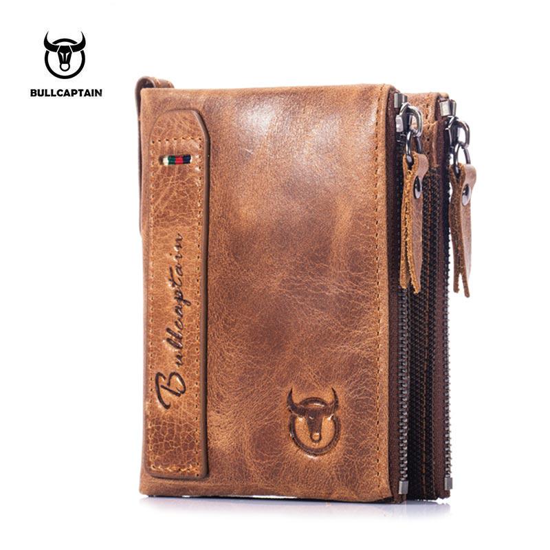 BULLCAPTAIN Genuine Crazy Horse Leather Men Wallet Short Coin Purse Small Vintage Wallets Brand High Quality Designer Carteira