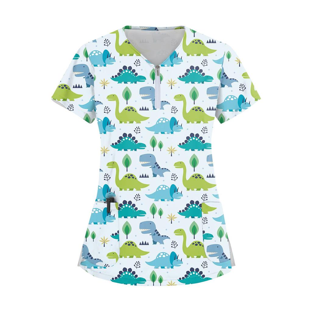 Women's Zip Collar Fashion Casual Small Animal Prints Tops Dry-nurse Top