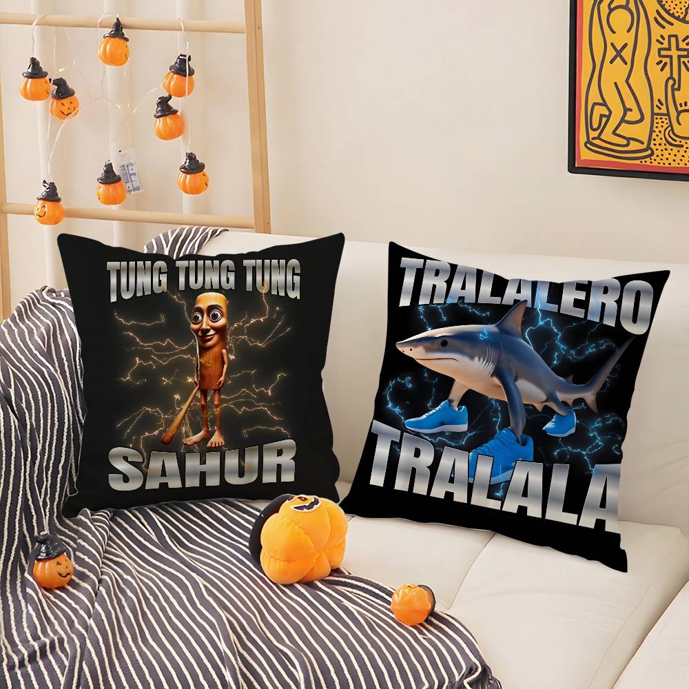 Italian Brain Rot Meme Tralalero Tralala Pillow Case Happy Atmosphere Short Plush Double-sided Printing Home Cushion Cover