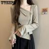 Irregular Underlay Shirt for Women Spring New Design Feeling Covering Belly Showing Thin Temperament Top
