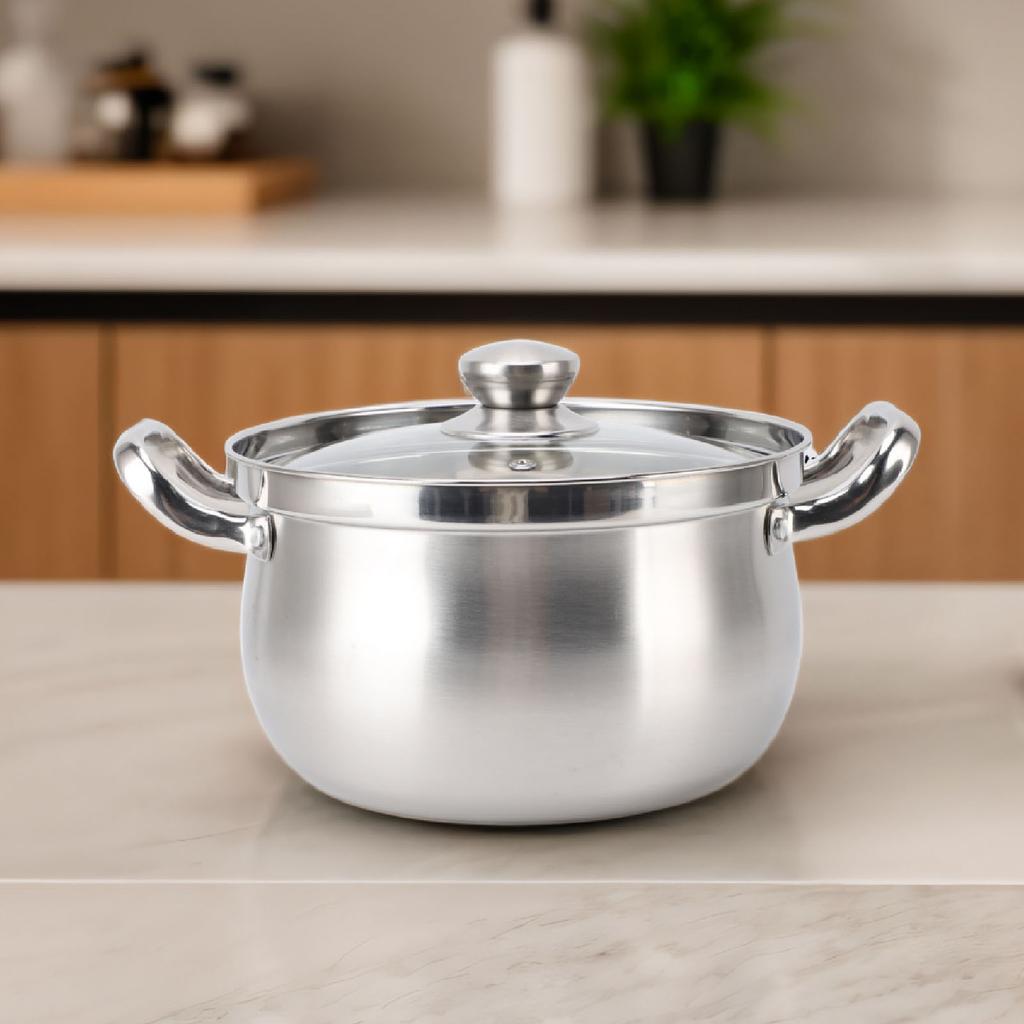 Stainless Steel Stock Pot 24cm Stockpot 201 Stainless Steel Spill Proof Soup Pot with  Handle Lid Glass for Kitchen Cookware