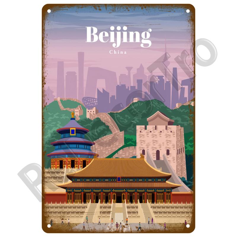 Винтажные летние пляжные металлические вывески, знаменитый городской пейзаж, постер, жестяная вывеска, ретро настенный художественный декор для гостиной, дома, на берегу моря