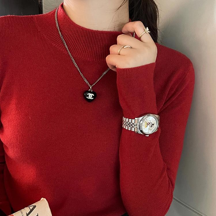 Водолазка свитер женский модный эластичный топ женский трикотажный свитер длинный рукав низ вязаный свитер