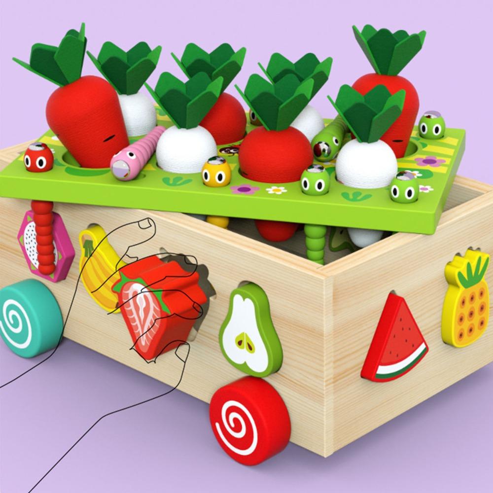 Carrot Pull Orchard Shape Toy Multifunctional Wooden Toy Car Puzzle Game Toy Farm Scene