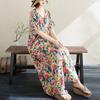 2025 Plus Size Summer Women Long Dress Vintage Oversized Basic Casual Floral Printing Loose Dress