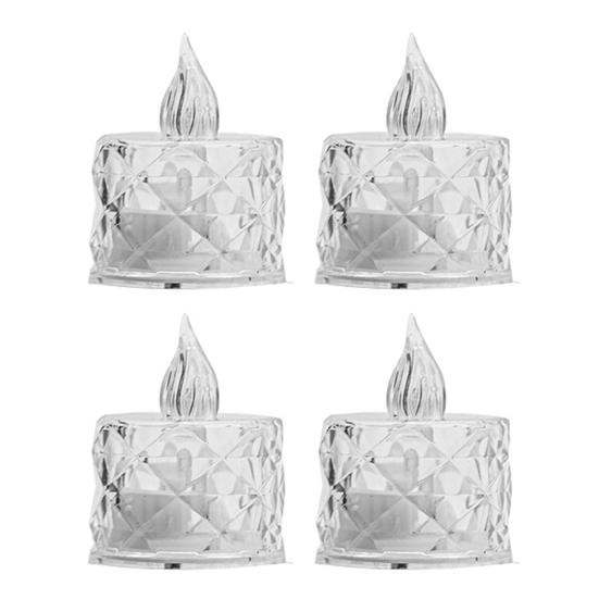 4Pcs Crystal Flameless Candle Lights LED Tealight Candles Battery-Operated Twinkling Light Fake Candles for Weddings Home Decor