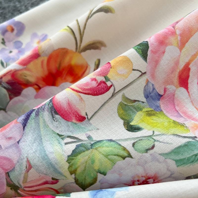 Весеннее женское платье с лацканами, рукавами-фонариками, расписанное и напечатанное, с присборенной талией, однобортное, с широкими складками