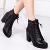 Женский стиль из натуральной кожи Черные кожаные сапоги на каблуке