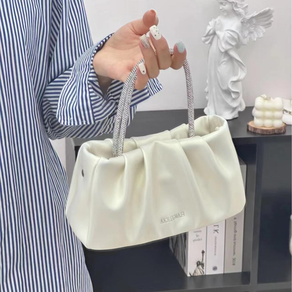 Cloud Bag Women's New Fairy Diamond-inlaid Handbag Fashionable and Fashionable Pleated One-shoulder Crossbody Chain Bag