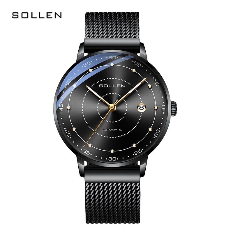 Solon Ультратонкие Автоматические Мужские Водонепроницаемые Часы с Кожаным Ремешком - Простые и Стильные.