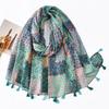 Fresh and Elegant Red Petal Mixed Printed Tassel Scarf for Women  Cotton and Linen Scarf for Travel Decorative Shawl