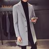 Men Suit Coat Lapel Long Sleeve Solid Color Mid-length Suit Jacket Slim Fit Single-Breasted Autumn Winter Woolen Coat
