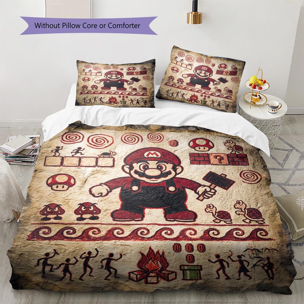 Super Mario Pattern Bedding Quilt Set Quilt Cover Pillowcase Home Decoration Birthday Gift (1 * duvet cover + 2 * pillowcase, without core)