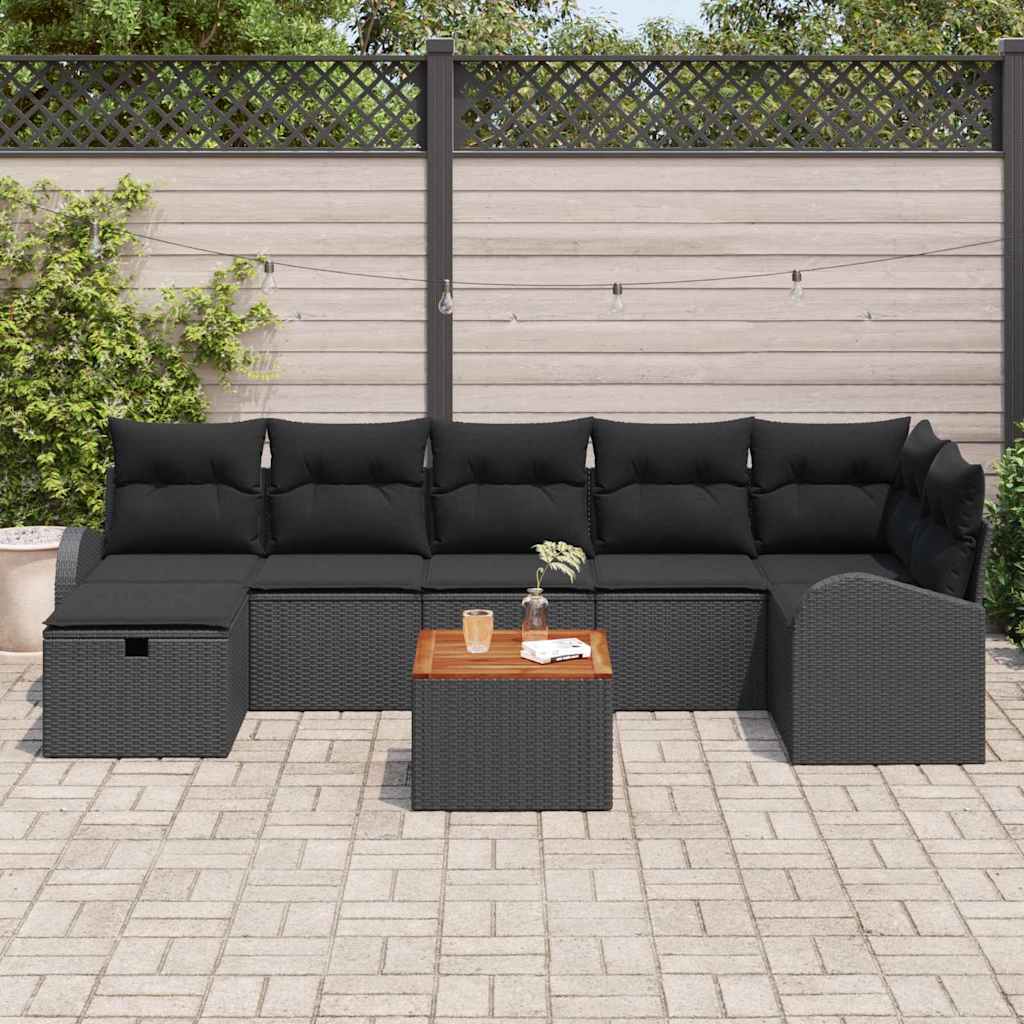 Garden Sofa Set with Cushions 8 pcs Black Poly Rattan