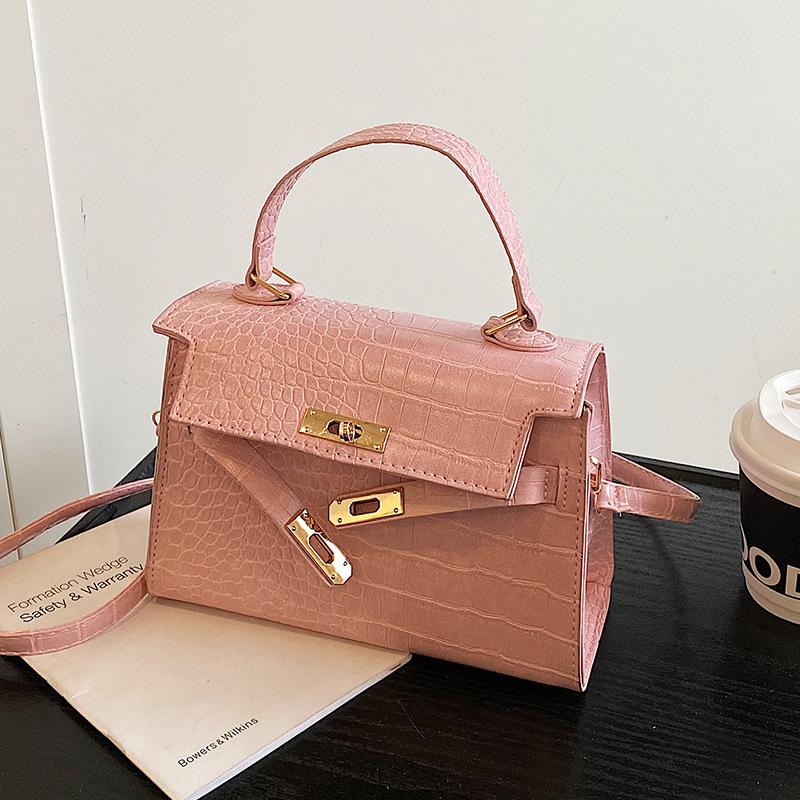 Portable Kelly bag women's 2025 new fashion crocodile pattern portable small square bag foreign style versatile shoulder messenger bag