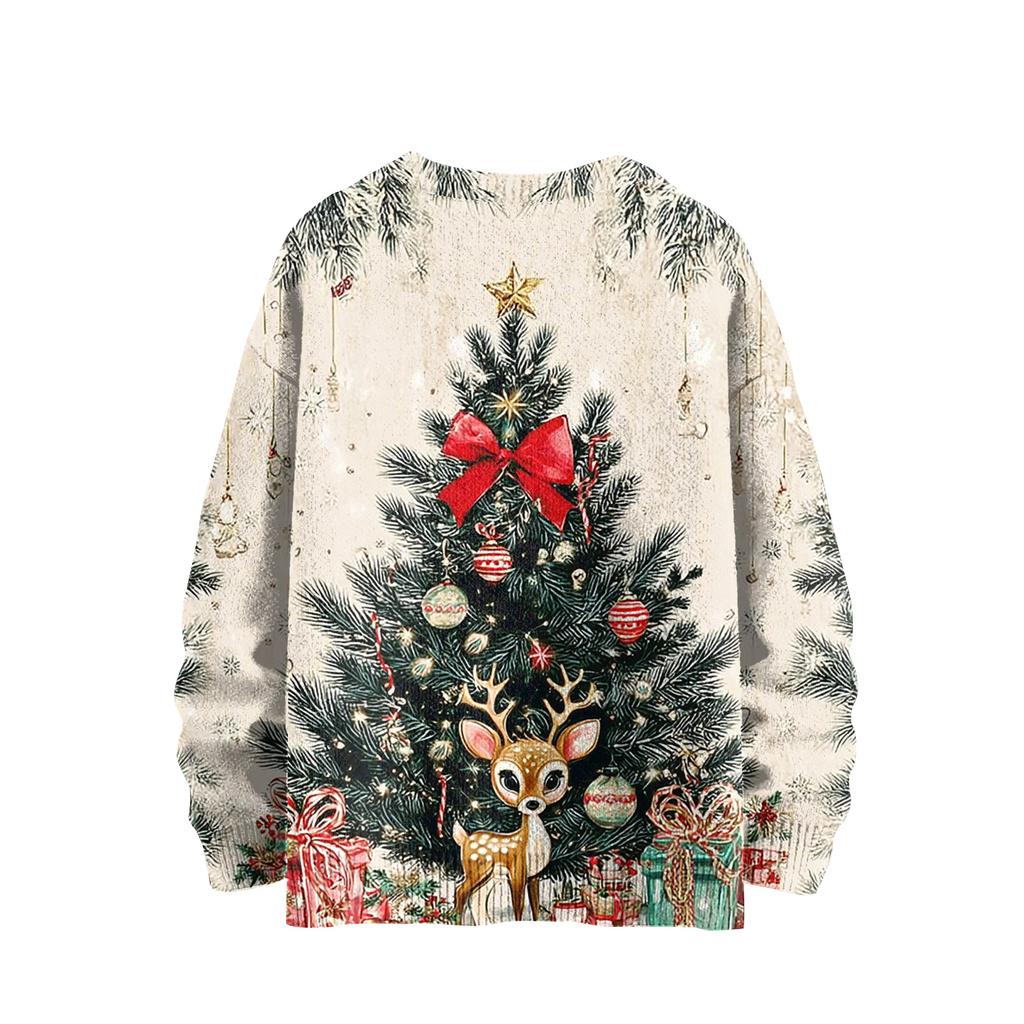 Рождественские толстовки для женщин Вязаный свитер Милая рубашка Осенний свитер с круглым вырезом Топы