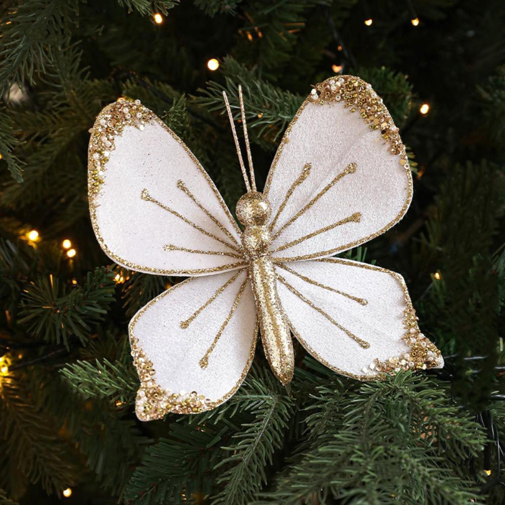 Sparkling Christmas Butterfly Pendant with Clip Glitter Holiday Decor Multicolor Flannel Xmas Tree Hanging Ornaments