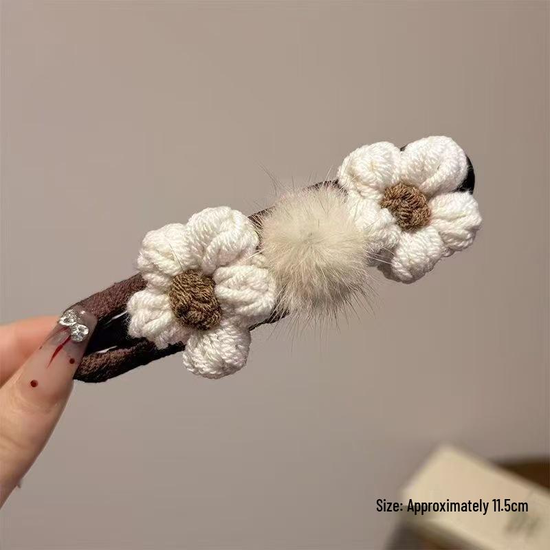 Autumn-Winter Milk Coffee Knitted Floral Hair Clip for Half Updo - Elegant Headwear Accessory